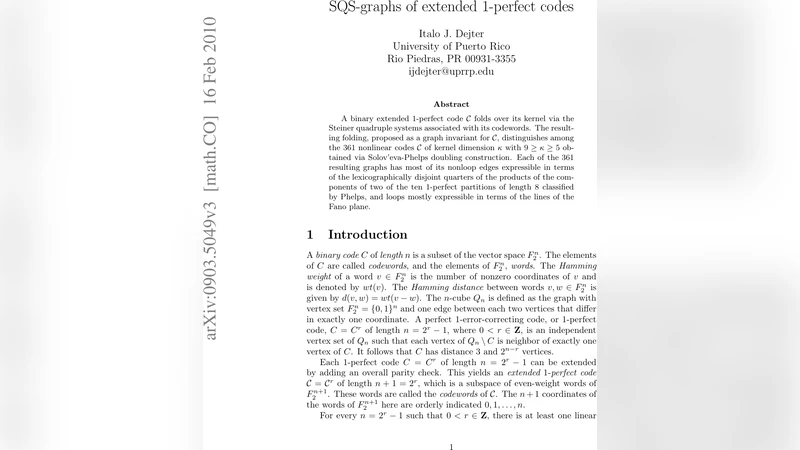 SQS-graphs of extended 1-perfect codes