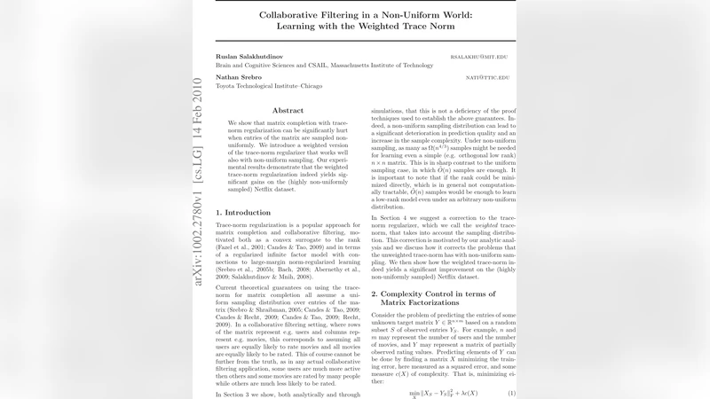 Collaborative Filtering in a Non-Uniform World: Learning with the   Weighted Trace Norm