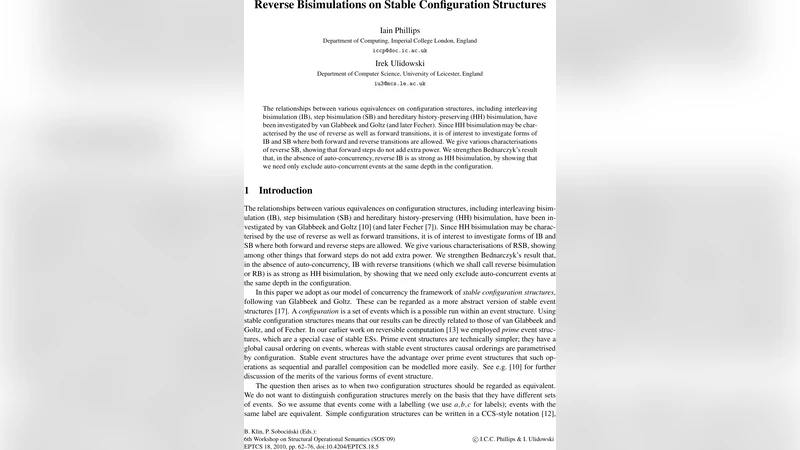 Reverse Bisimulations on Stable Configuration Structures