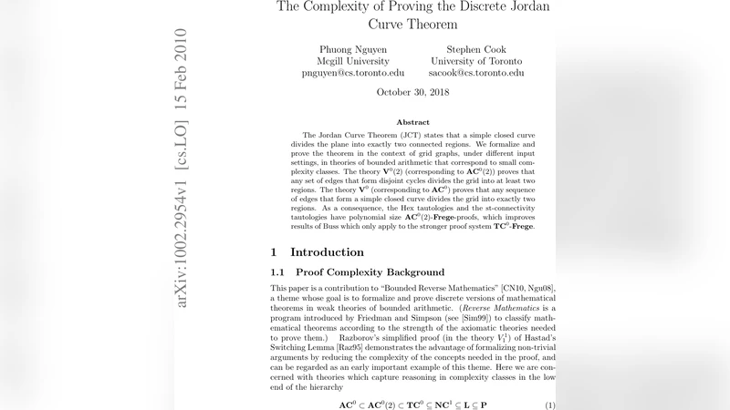 The Complexity of Proving the Discrete Jordan Curve Theorem