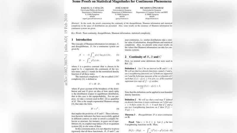 Some Proofs on Statistical Magnitudes for Continuous Phenomena