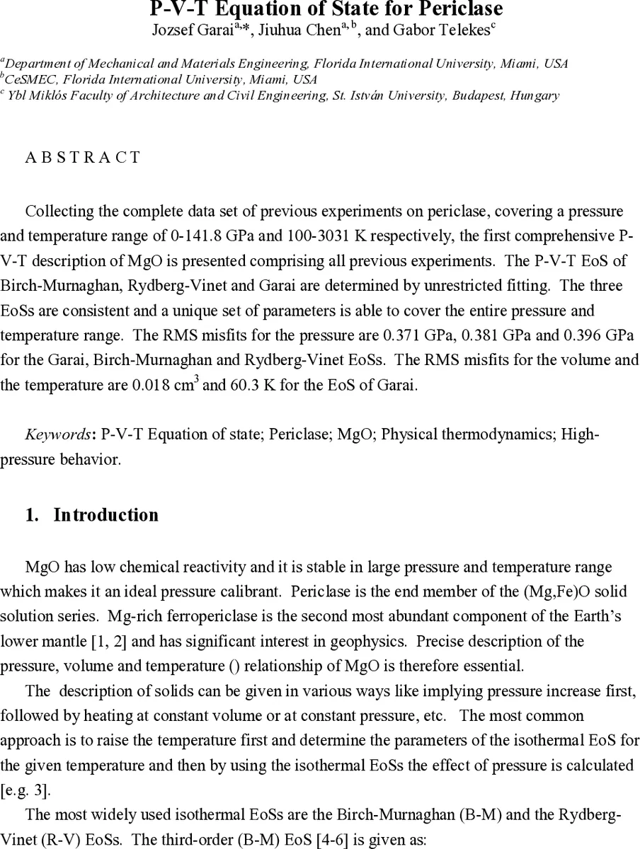 P-V-T Equation of State for Periclase