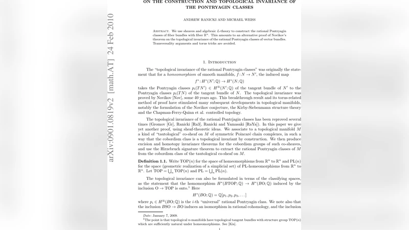 On the construction and topological invariance of the Pontryagin classes