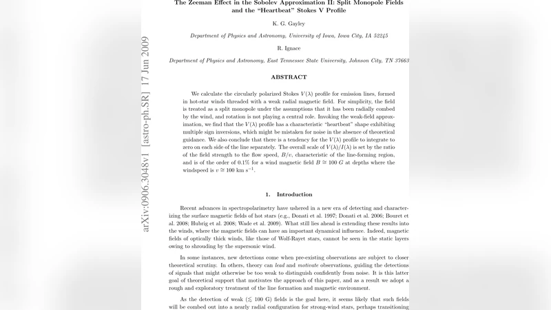 The Zeeman Effect in the Sobolev Approximation II: Split Monopole Fields   and the "Heartbeat" Stokes V Profile