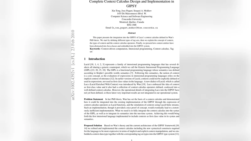 Complete Context Calculus Design and Implementation in GIPSY