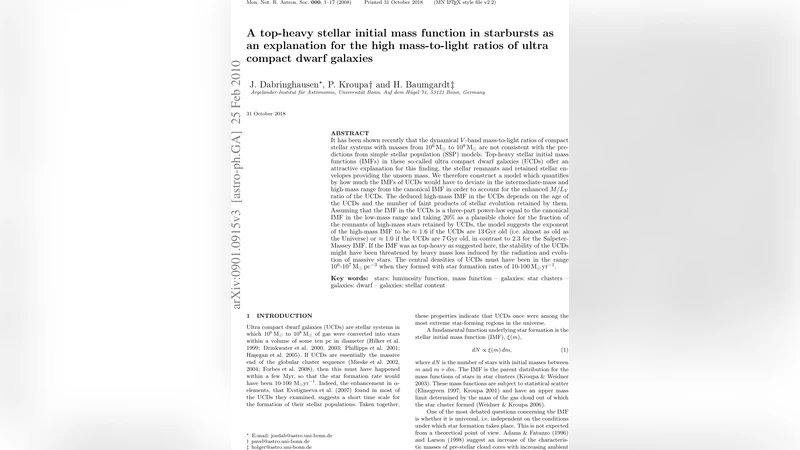 A top-heavy stellar initial mass function in starbursts as an   explanation for the high mass-to-light ratios of ultra compact dwarf galaxies