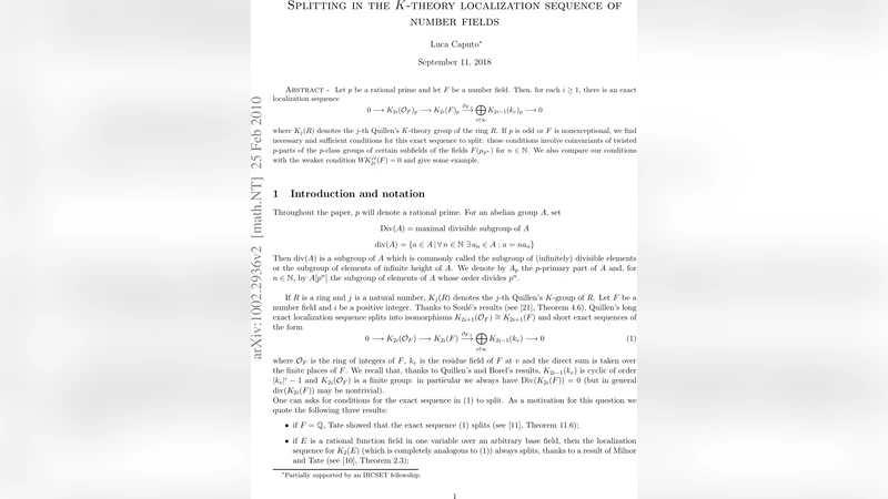Splitting in the K-theory localization sequence of number fields