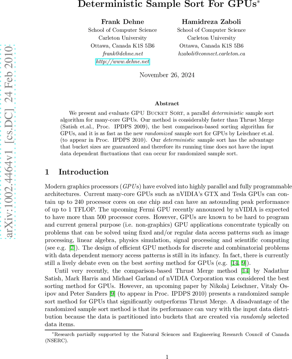 Deterministic Sample Sort For GPUs