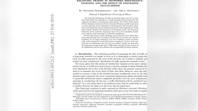 Balancing Traffic in Networks: Redundancy, Learning and the Effect of   Stochastic Fluctuations