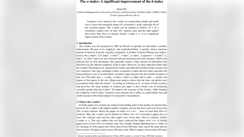 The w-index: A significant improvement of the h-index