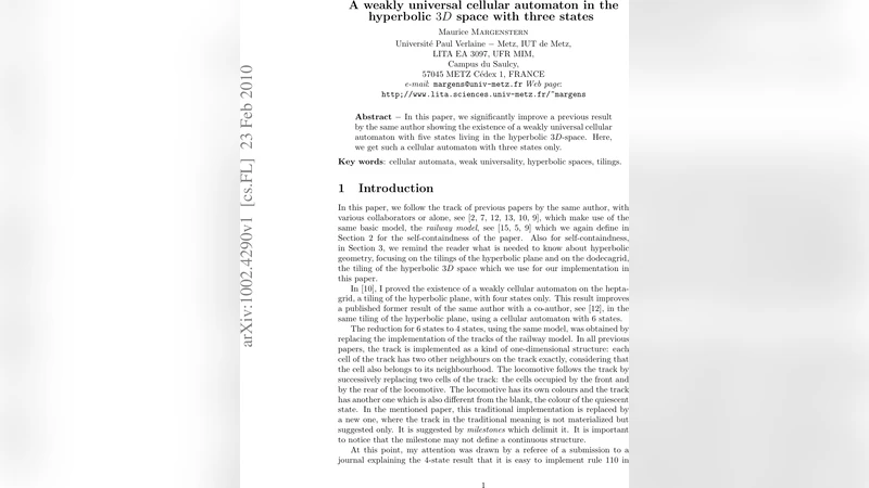 A weakly universal cellular automaton in the hyperbolic 3D space with   three states