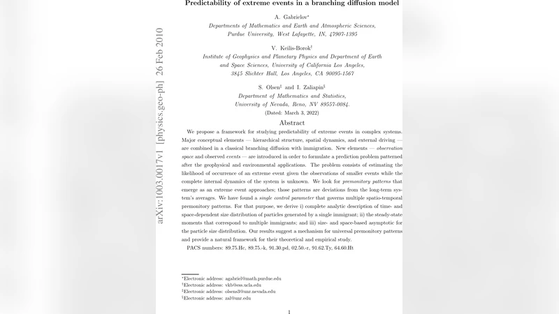 Predictability of extreme events in a branching diffusion model