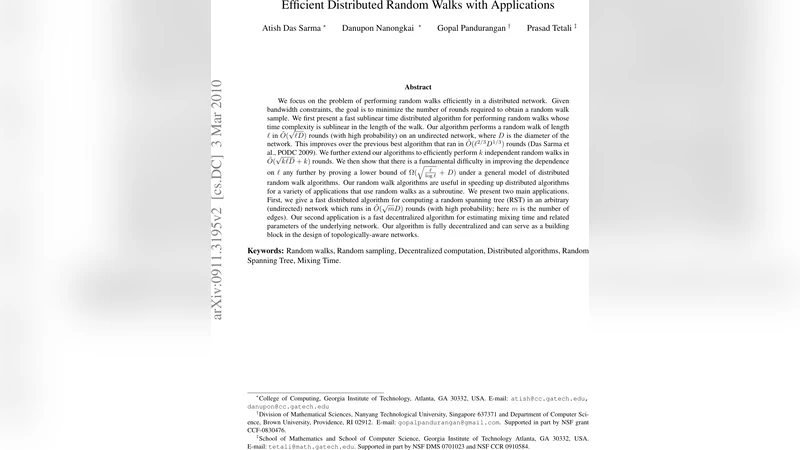 Efficient Distributed Random Walks with Applications