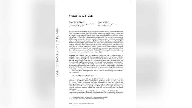 Syntactic Topic Models