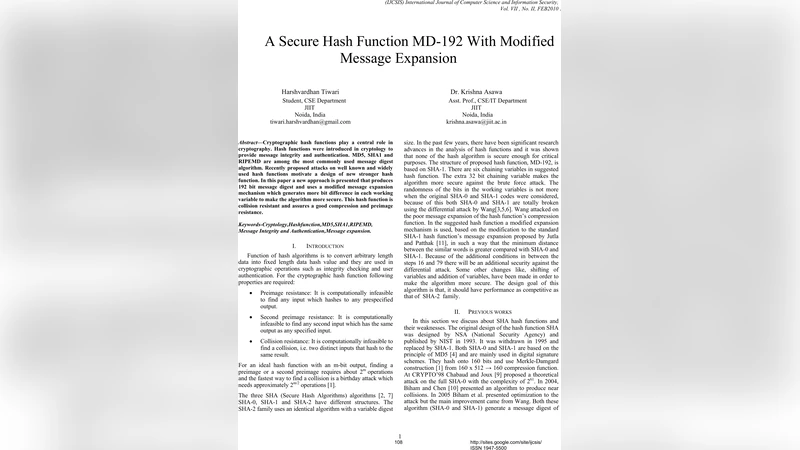 A Secure Hash Function MD-192 With Modified Message Expansion