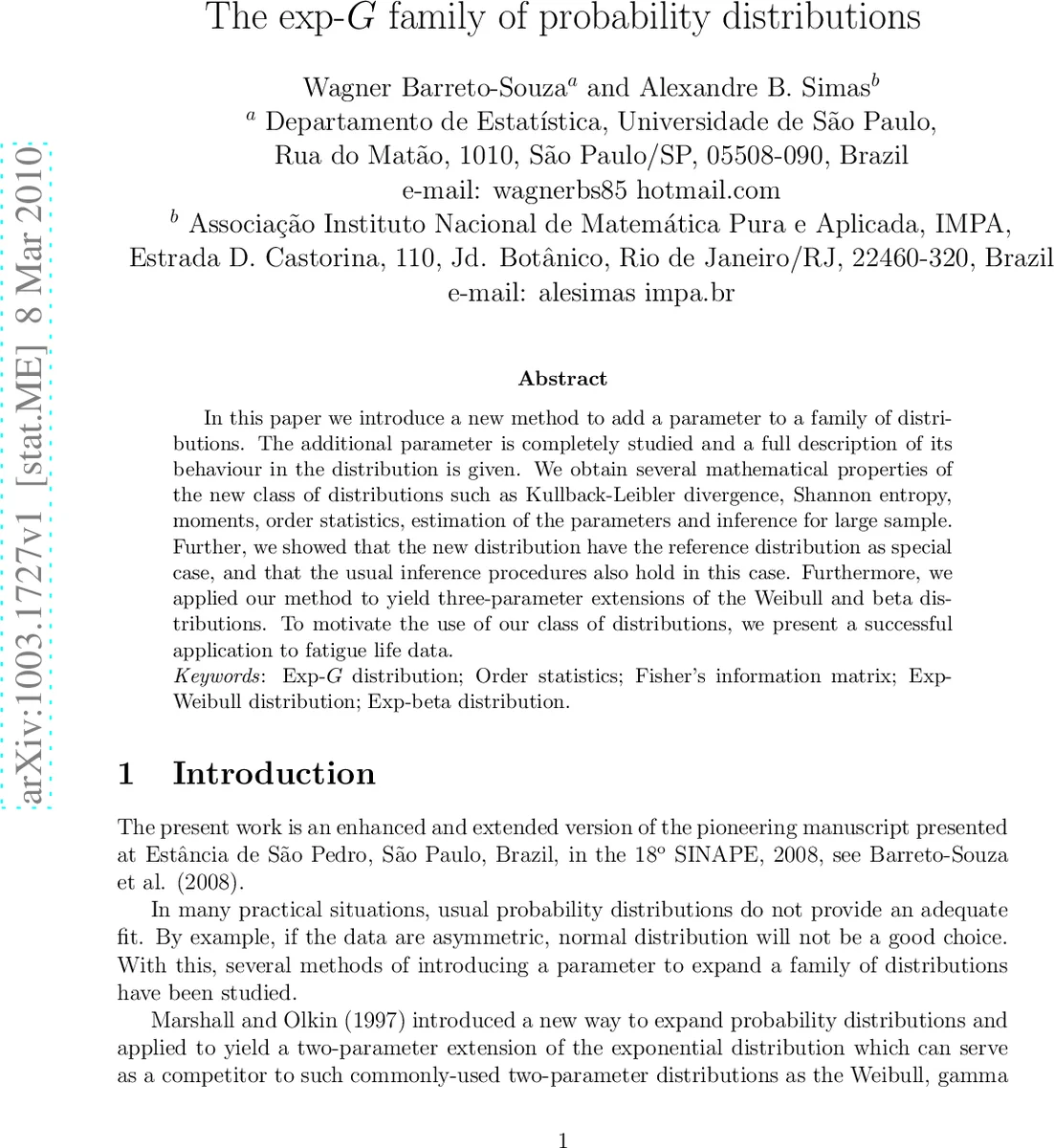 The exp-$G$ family of probability distributions