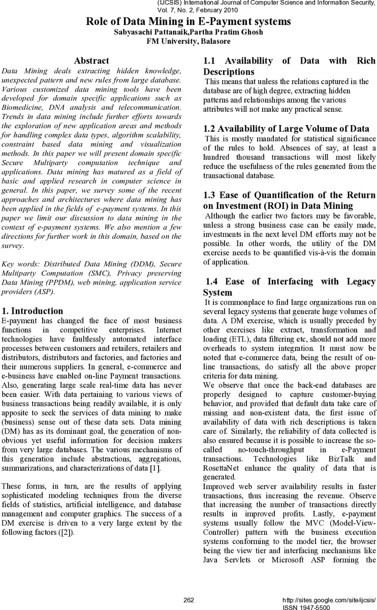 Role of Data Mining in E-Payment systems