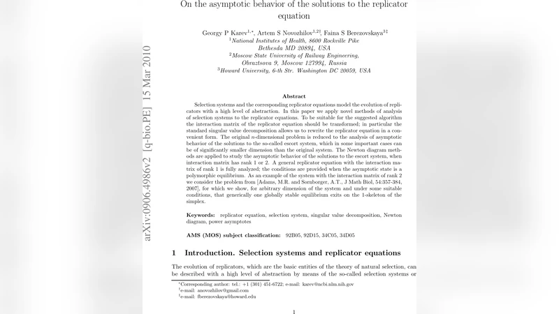 On the asymptotic behavior of the solutions to the replicator equation