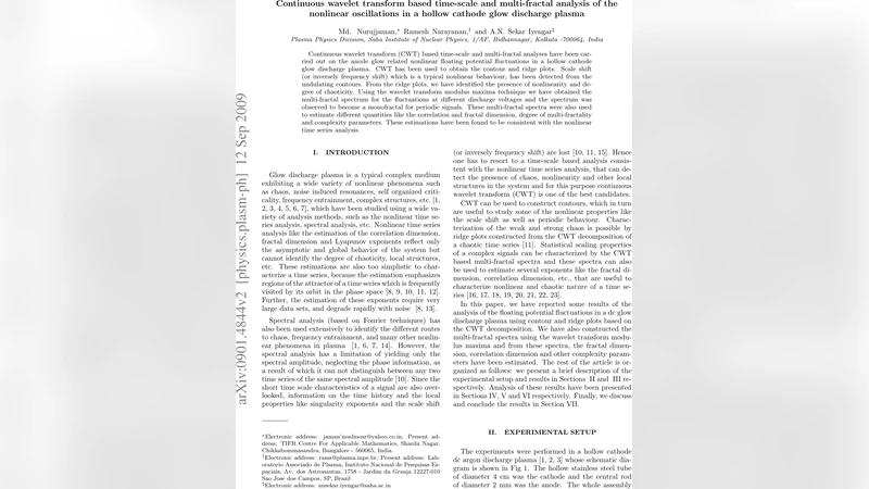 Continuous wavelet transform based time-scale and multi-fractal analysis   of the nonlinear oscillations in a hollow cathode glow discharge plasma