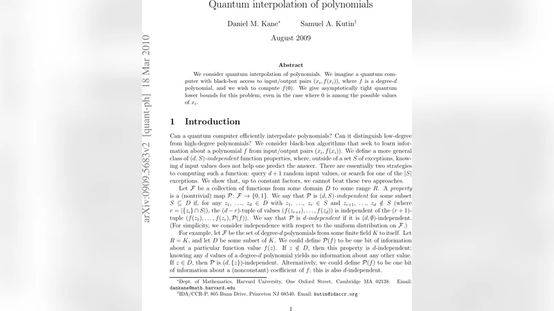 Quantum interpolation of polynomials