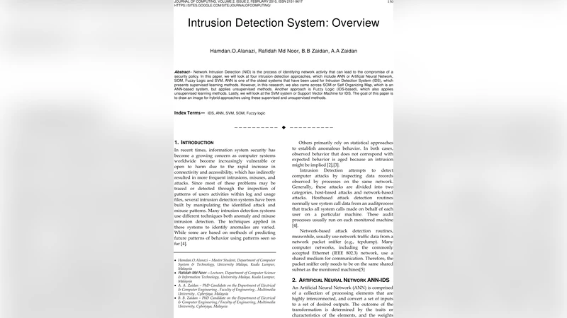 Intrusion Detection System: Overview