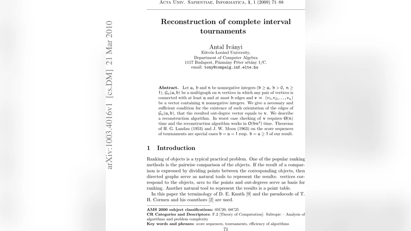 Reconstruction of complete interval tournaments