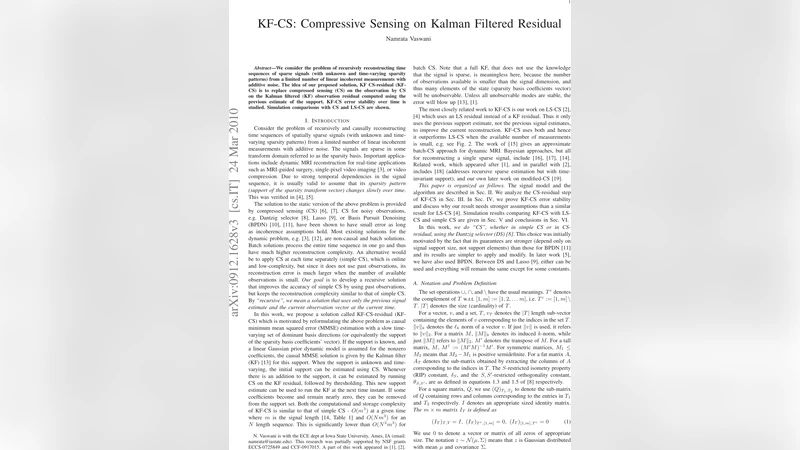 KF-CS: Compressive Sensing on Kalman Filtered Residual