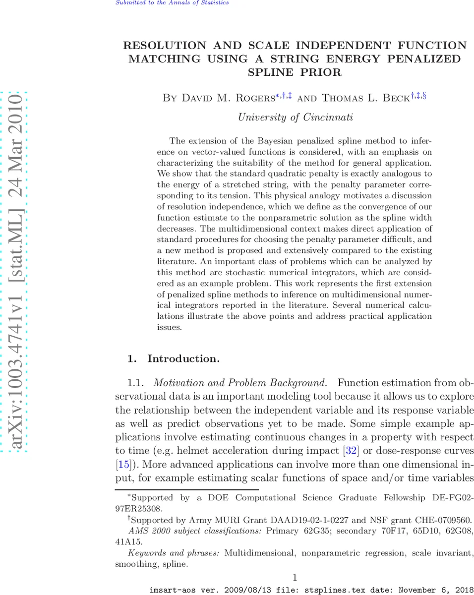 Resolution and Scale Independent Function Matching Using a String Energy   Penalized Spline Prior