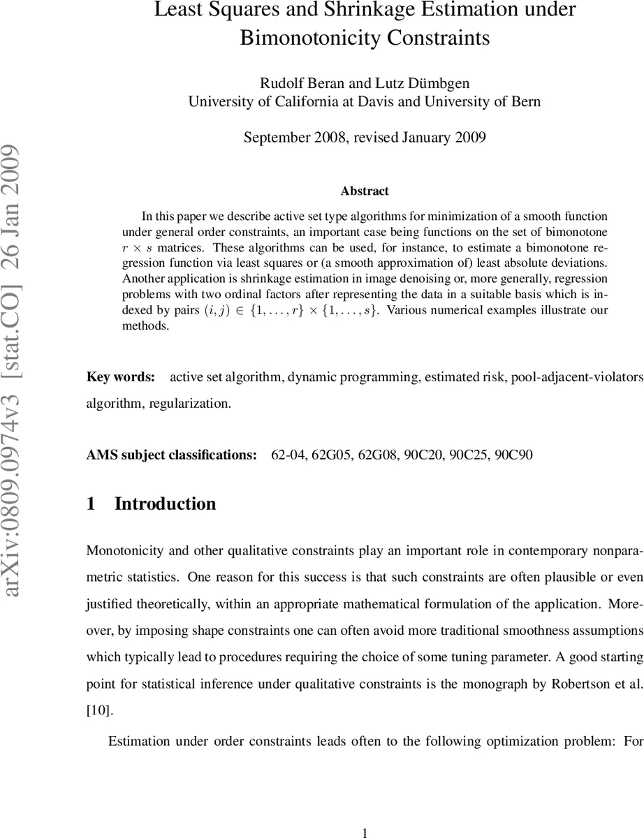 Least Squares and Shrinkage Estimation under Bimonotonicity Constraints