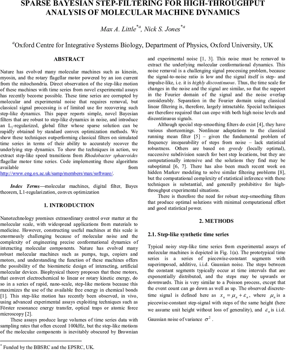 Sparse bayesian step-filtering for high-throughput analysis of molecular   machine dynamics