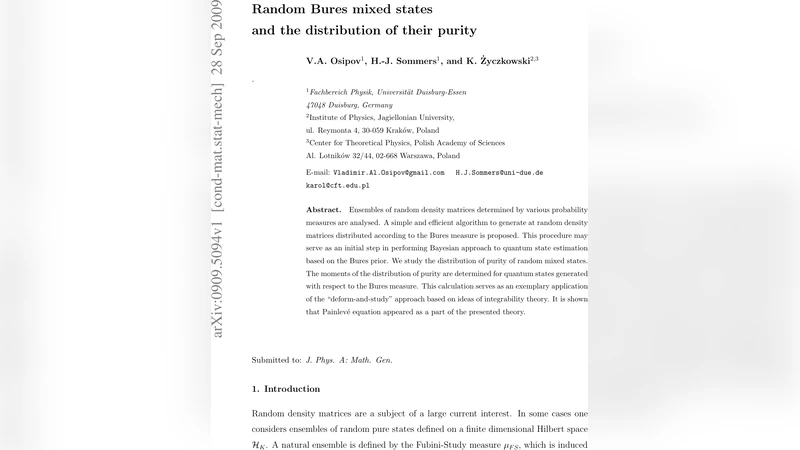 Random Bures mixed states and the distribution of their purity