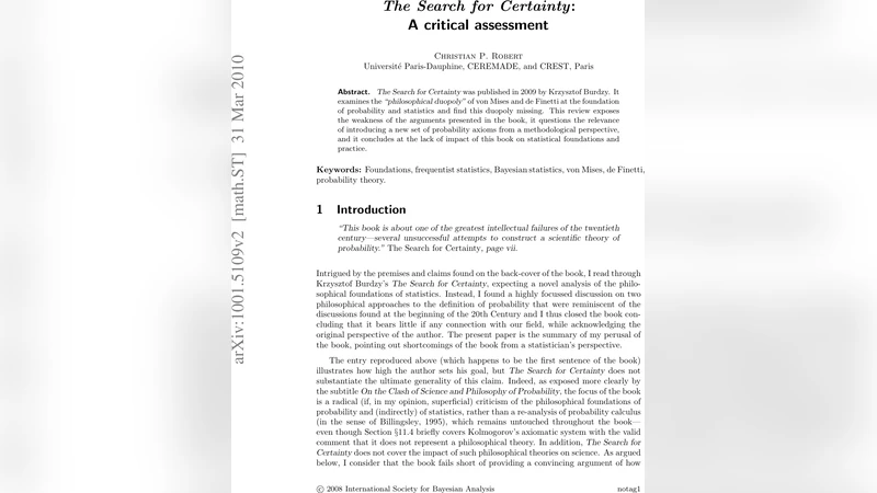 The Search for Certainty: a critical assessment