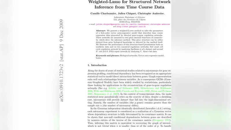 Weighted-Lasso for Structured Network Inference from Time Course Data