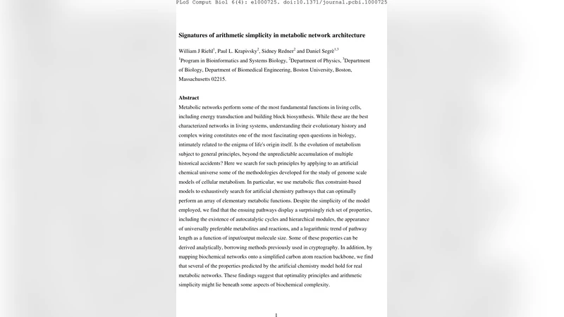 Signatures of arithmetic simplicity in metabolic network architecture
