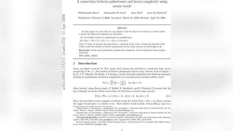 A connection between palindromic and factor complexity using return   words
