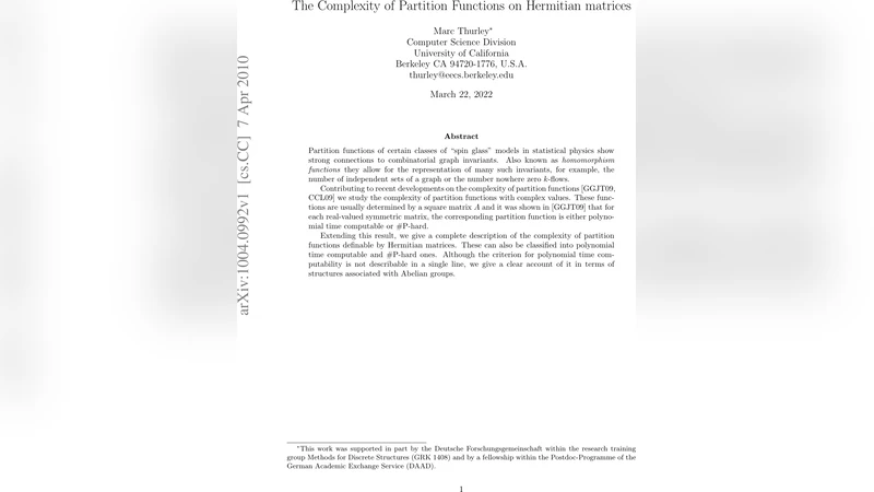 The Complexity of Partition Functions on Hermitian Matrices