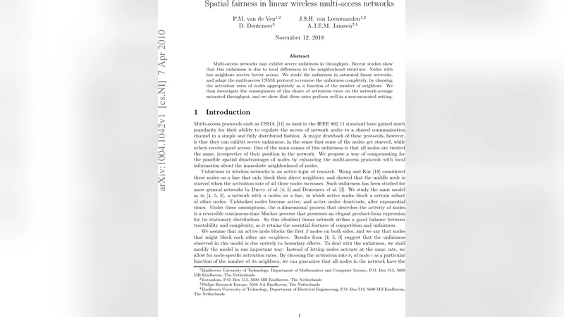 Spatial fairness in linear wireless multi-access networks