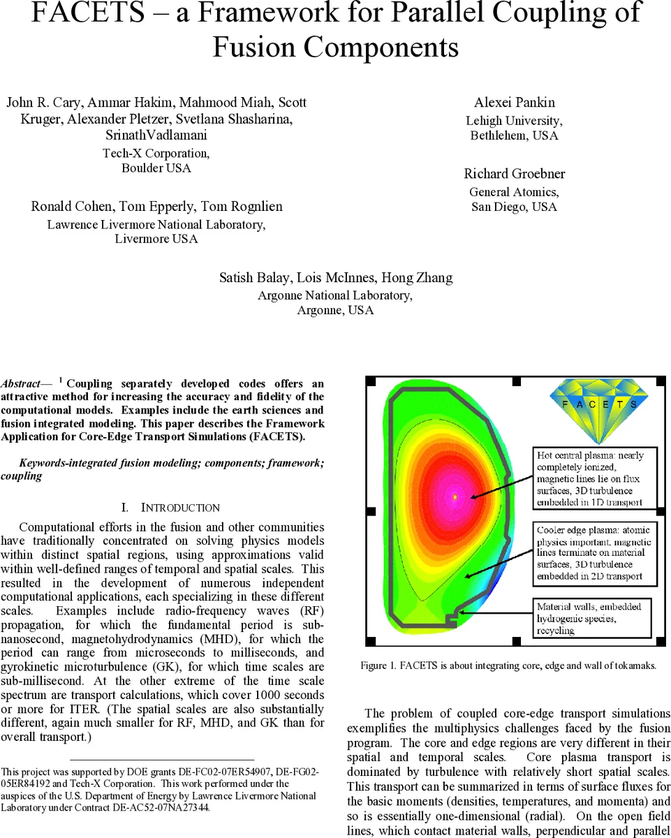 FACETS - a Framework for Parallel Coupling of Fusion Components