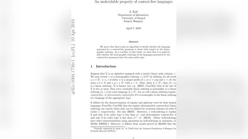 An undecidable property of context-free languages