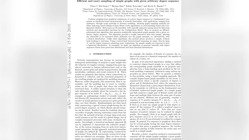 Efficient and exact sampling of simple graphs with given arbitrary   degree sequence