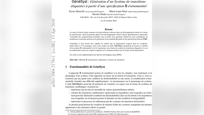 GeneSyst : Generation dun syst`eme de transitions   etiquetees `a partir dune specification B evenementiel