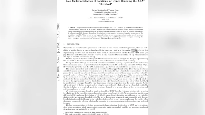 Non Uniform Selection of Solutions for Upper Bounding the 3-SAT   Threshold