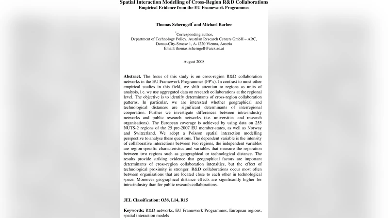 Spatial Interaction Modelling of Cross-Region R&D Collaborations   Empirical Evidence from the EU Framework Programmes