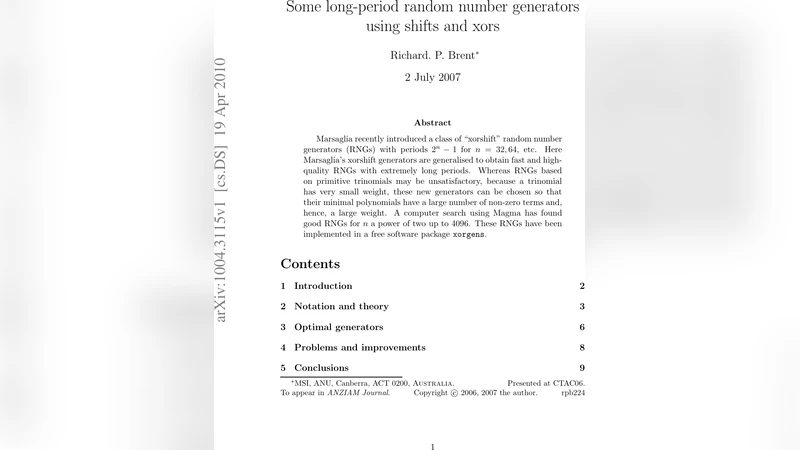 Some long-period random number generators using shifts and xors