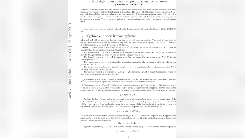 United sight to an algebraic operations and convergence