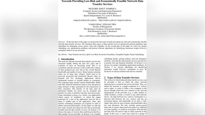 Towards Providing Low-Risk and Economically Feasible Network Data   Transfer Services