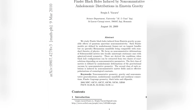Finsler Black Holes Induced by Noncommutative Anholonomic Distributions   in Einstein Gravity