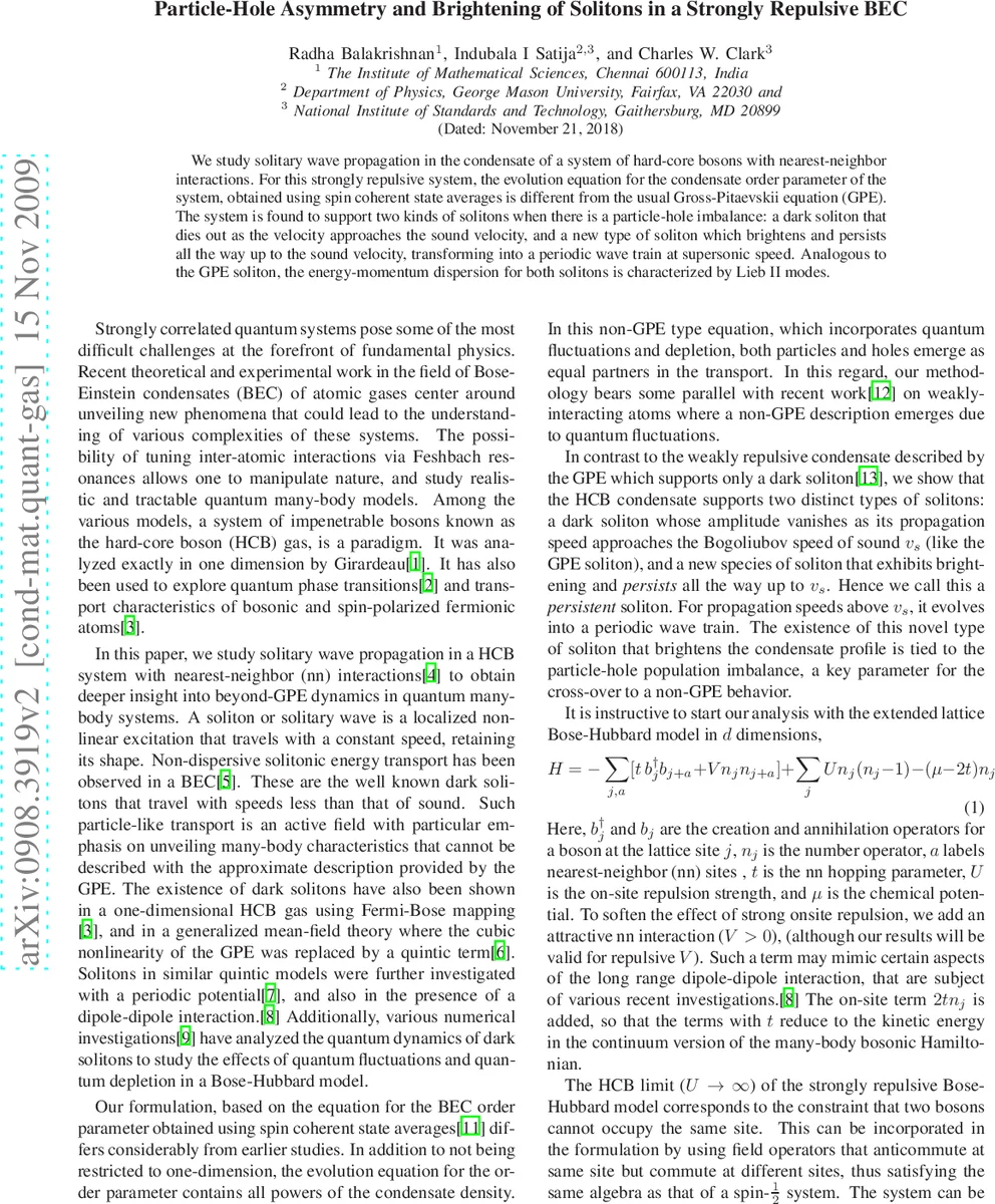 Particle-Hole Asymmetry and Brightening of Solitons in A Strongly   Repulsive BEC