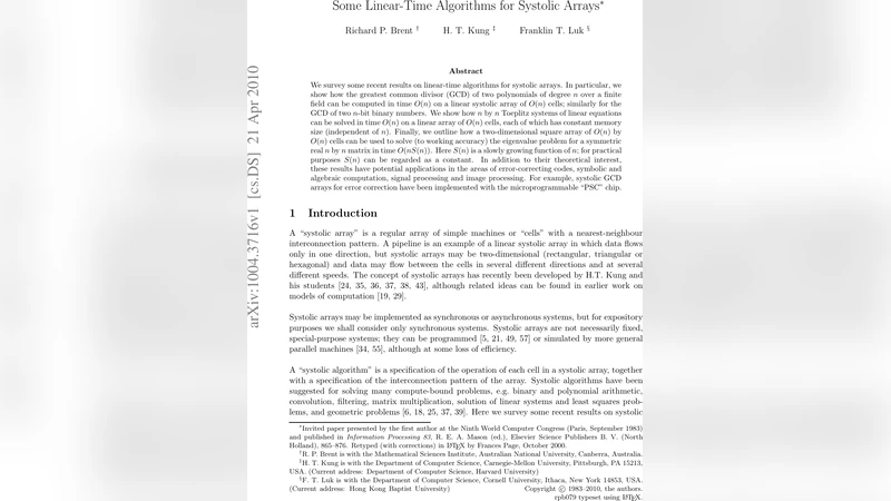 Some linear-time algorithms for systolic arrays