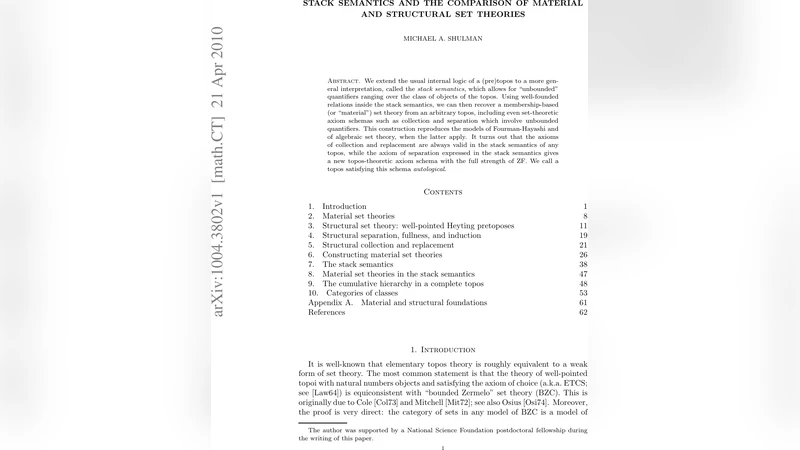 Stack semantics and the comparison of material and structural set   theories